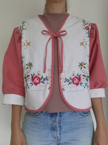 Broderet sløjfe-cardigan, rosa, str. L-XL