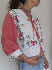 Broderet sløjfe-cardigan, rosa, str. L-XL