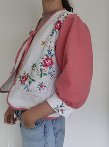 Broderet sløjfe-cardigan, rosa, str. L-XL