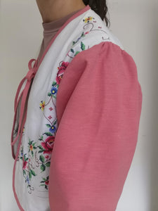 Broderet sløjfe-cardigan, rosa, str. L-XL